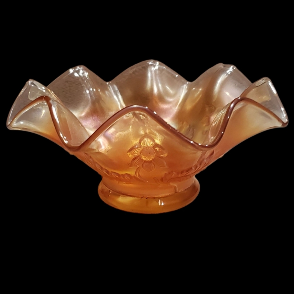 Antique Dugan Marigold Triplets Carnival Glass Bowl 3" Tall X Aprox 7" Wide